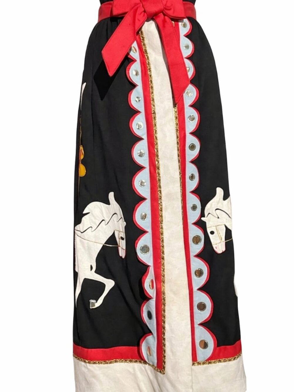 Vintage Malcolm Starr by Rizkallah 60s Circus Embroidery Skirt w/ Red Waist Sash